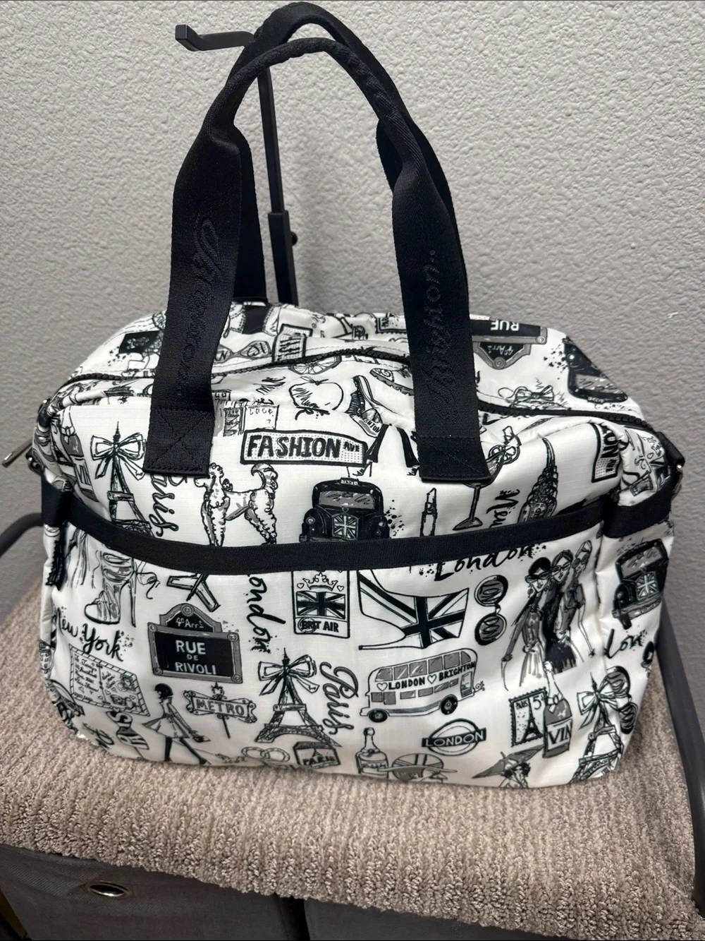 Brighton Black & White Jetsetter Travel Satchel with Paris & London Print